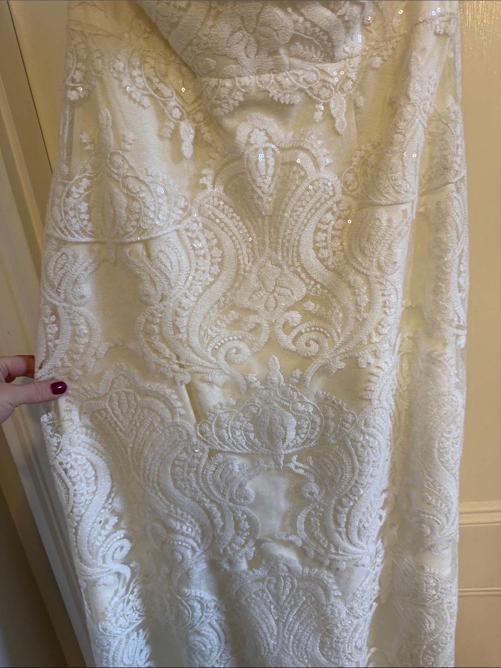 Jenny Yoo Bridal Gown size 10 Strapless Ivory Lace Gown sequins bride long maxi - Picture 7 of 16